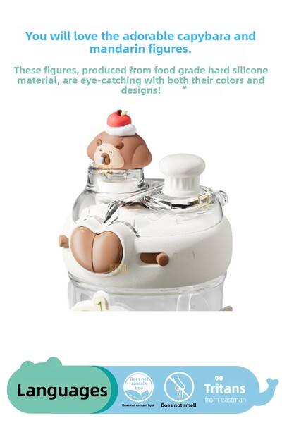DILLER 580ml New Collection Cute Animals Fancy Tritan Kids Water Bottle With/Without Straw with Neck Strap