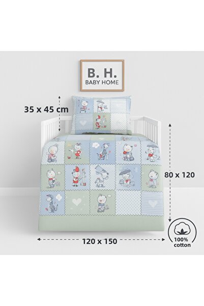 BH BABY HOME طقم غطاء لحاف أطفال من القطن 100%، غطاء لحاف 80×120 سم، ملاءة سر...