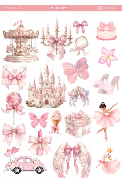 MirayDesign 1 foaie de autocolante tematice prințesă (12x17 cm) pentru Bullet...