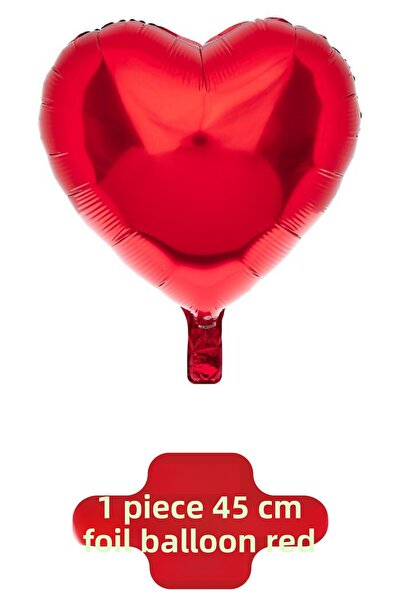 SkyPop 10 Metallic Balloons Black and 1 Piece 45 cm Heart Foil Balloon Red, Special Day.