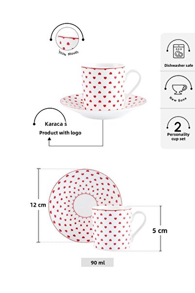 Karaca Ceașă de cafea Sweet Love pentru 2 persoane 90 ml