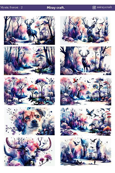 MirayDesign 1 foaie de autocolant tematic Ilustraston Pădurea Misterioasă, 12...