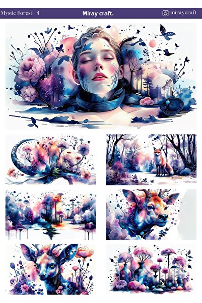 MirayDesign 1 foaie de autocolant tematic Ilustraston Pădurea Misterioasă, 12...