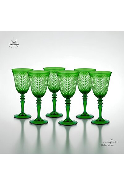 AKDEN STORE Crystal Cutting Decor Standing Goblet Cup Set Handcrafted Decor Set of 6 Goblet Suit