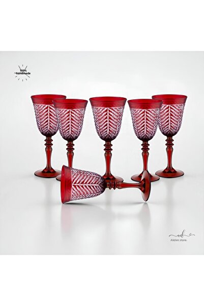 AKDEN STORE Crystal Cutting Decor Standing Goblet Cup Set Handcrafted Decor Set of 6 Goblet Suit