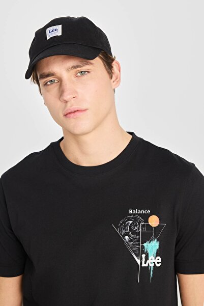 Lee 100% Cotton Regular Fit Regular Cut Crew Neck Printed Black T-Shirt