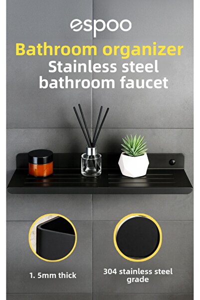 Espoo Design رف حمام من الفولاذ المقاوم للصدأ مع لاصق ومسامير، مجموعة حامل شا...