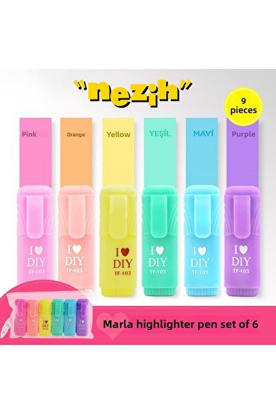 MİKRON قلم تحديد مارلا ميني فسفوري 6 قطع TF103