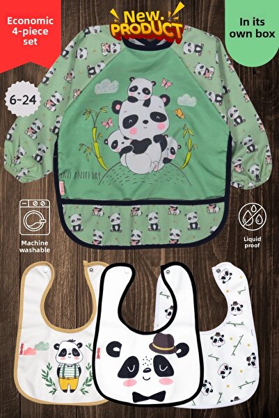 Bebechi مجموعة من 4 قطع بنمط الباندا - نشاط صديق للبيئة ومريلة طعام في صندوق ...