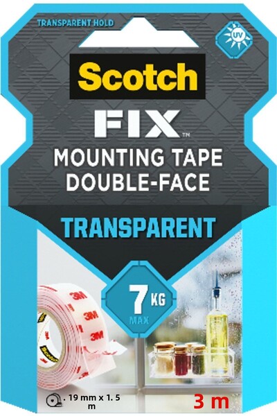 Generic Brand Прозрачна двустранна монтажна лента, 19 мм x 1.5 м, Scotch-Fix ™