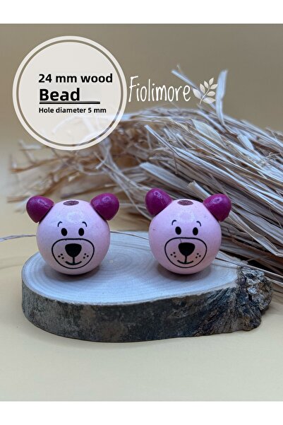 Fiolimore خرز على شكل دمية دب خشبية 24 مم (قطعتان) جودة أولى لسلسلة المفاتيح ...