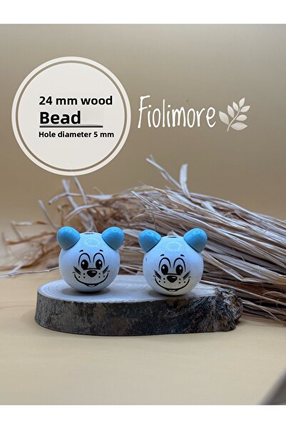 Fiolimore خرز دمية دب خشبية 24 مم رمادي (قطعتان) جودة أولى لسلسلة المفاتيح وس...
