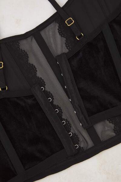 Trendyol Collection Black Velvet Lace and Chain Detailed Capless Bustier Knitted Bra Thmaw26Su00016