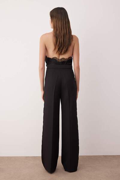 Trendyol Collection Black Yanda Satin Stripe Detail Wide Leg/Wide Leg Pants Twoaw26Pl00089
