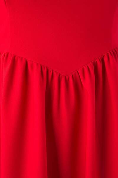 Trendyol Curve Red Square Collar Skater Midi Finike Woven Plus Size Dress Tbbss25Ah00255