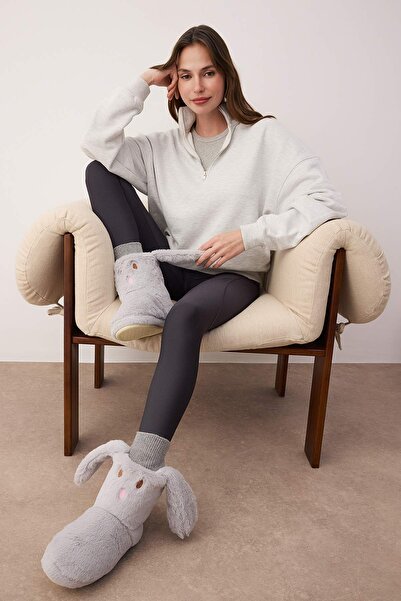 TRENDYOL SHOES Gray Plush Women's Panduf Home Boots 
 Takeaw26Er00008