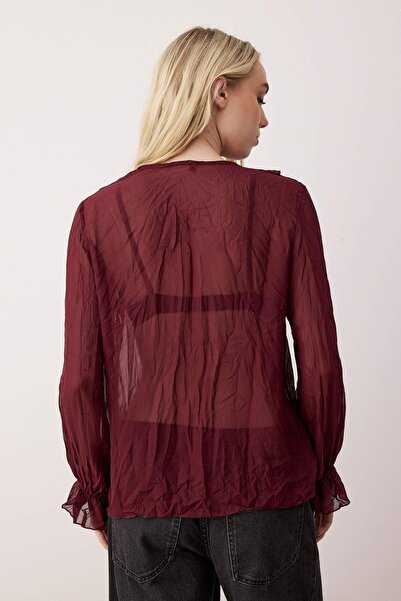 Trendyol Collection Cămașă transparentă din șifon cu aspect încrețit în stil boho TWOAW26GO00070