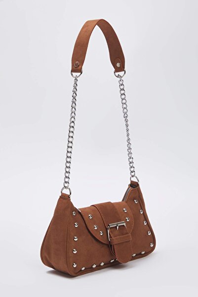 TRENDYOL SHOES Γυναικεία τσάντα ώμου Tan Suede TAKSS25OC00010