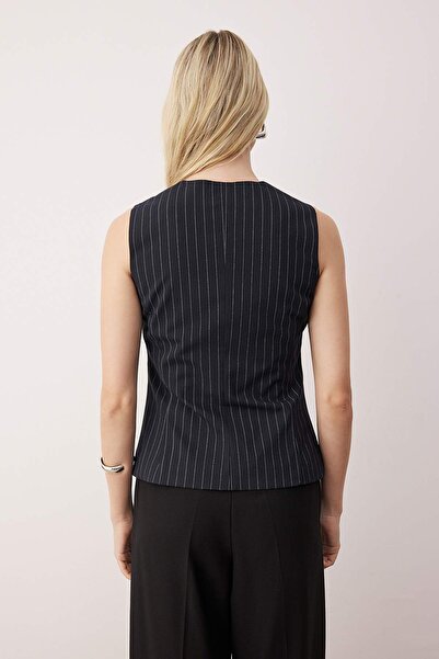 Trendyol Collection More Sustainable Dark Navy Striped Fitted Woven Vest Twoaw26Ye00038