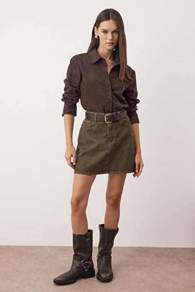 Trendyol Collection Khaki Mini Basic Denim Skirt Twoaw26Et00049