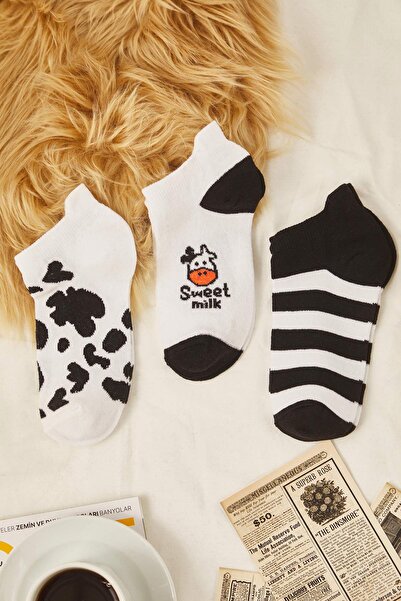 Trendyol Collection Black-White 3 Pack Animal Patterned Jacquard Knitted Socks Thmss25Co00012