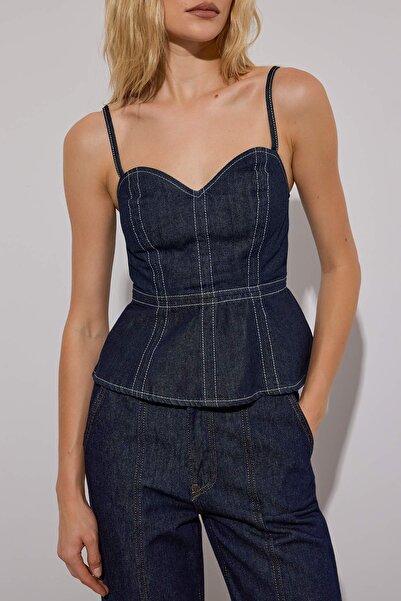 Trendyol Collection Лімітована серія Темно-синій облягаючий бюстгальтер з серцеподібним вирізом TWOAW26BS00000