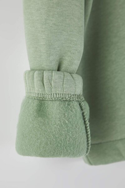 TRENDYOLKIDS Mint Cotton Printed Hooded Regular Thick/Inside Fleece Girls Knitted Sweatshirt Tkdaw26Sw00035