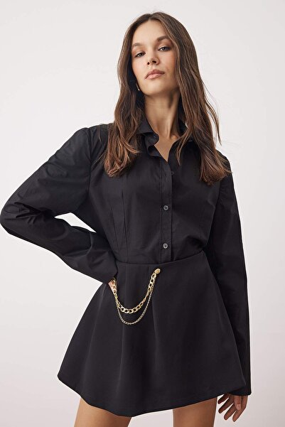 Trendyol Collection Detailní tkaná sukně s černým řetízkem a záhybem TWOAW23SR00041
