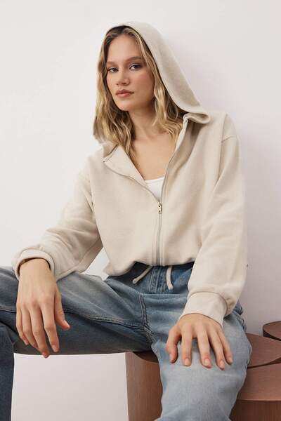 Trendyol Collection Πλεκτό φούτερ με εφέ πέτρας Σελανίκης/Πλεκτό με εφέ τρικοτοποίου, Oversize/Φαρδιά εφαρμογή TWOAW26SW00069