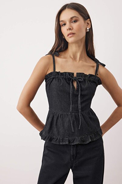 Trendyol Collection Black Denim Blouse Twoss25Bz00434