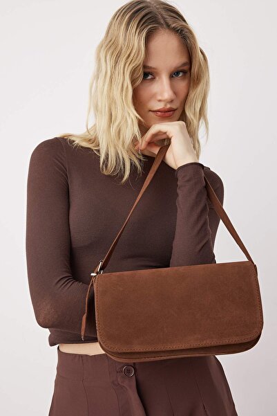 TRENDYOL SHOES Braune Mini-City-Tasche für Damen aus Wildleder TAKAW26OC00031