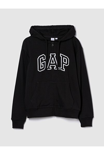 GAP Kadın Siyah Gap Logo Relaxed Fermuarlı Sweatshirt