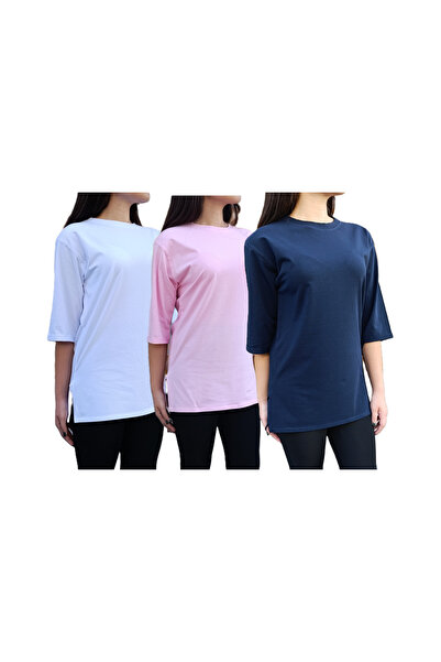 siyalife Μπλουζάκι με λαιμόκοψη με ίσιο μισό μανίκι με λεπτομέρεια σχισμής άν...