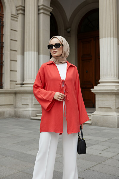 Zeneva Collection Roșu - Kimono musulman pentru femei, din țesătură naturală ...