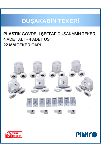 GLASSMAKRO Duşakabin Tekerleği 8'li Cam Kabin Tekeri Rulman Şeffaf Plastik Gövdeli Bilyalı Çift Tekerlekli