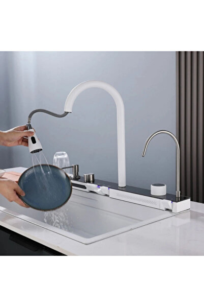 Sanlux Chiuvetă Bucătărie Premium – Inox Alb mat, 75x45 cm, Accesorii Incluse