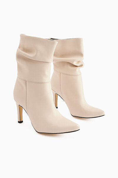 Limoya Wilma Bej Körüklü Ince Topuklu Kadın Bot, Kadın Bootie