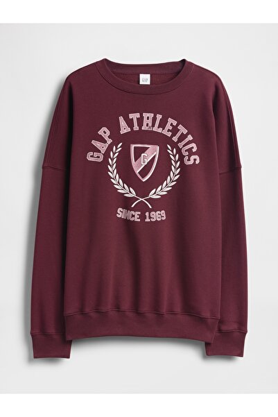 GAP Kadın Bordo Oversized Grafik Sweatshirt