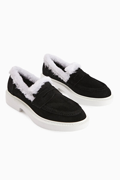 Limoya Hakiki Deri Tommie Siyah Süet Kürklü Casual Günlük Kadın Ayakkabı