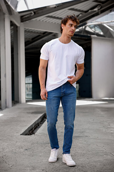 Newtime Чоловічі джинси Skinny Fit Середньо-сині з загнутими краями