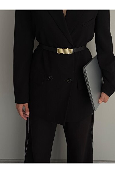 LİA KEMER Curea cu cataramă aurie în dungi