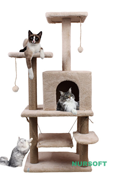 Nursoft Y01 مسرح فاخر للقطط مع عش أرجوحة - بيج