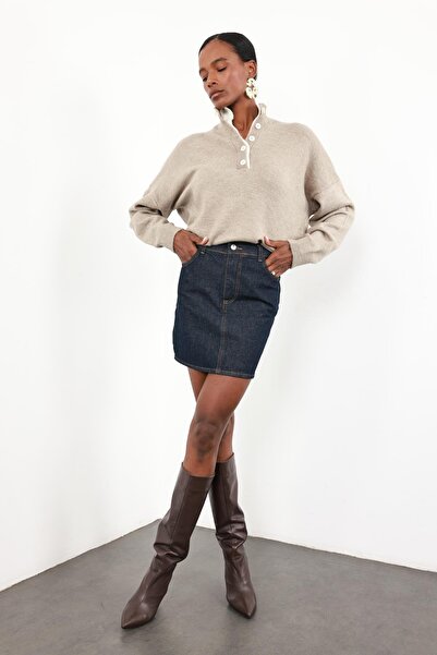 5in1Canpolat Fusta mini din denim Rins, lavabilă în mașină