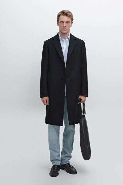 Massimo Dutti Katlı yaka %100 yün uzun kaban