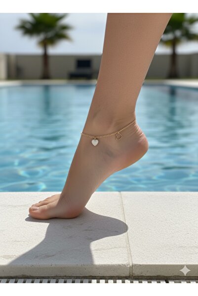 bettin tasarım Yellow Chain Zircon Stone Heart Dangle Women's Steel Anklet