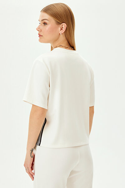 Allyco Πλεκτό μπλουζάκι με κοντό μανίκι με λεπτομέρεια με ρίγες