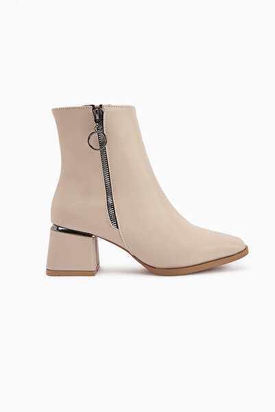 Limoya Deyana Beige Women's Boots with Zipper Accessories, Women's Bootie