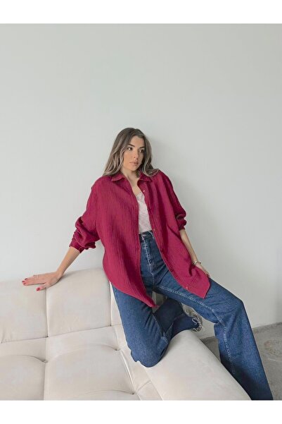 Lusin Γυναικείο μπορντό μουσουλμανικό υφασμάτινο πουκάμισο Premium