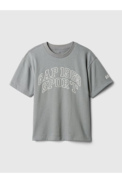 GAP Erkek Çocuk Gri Gap Logo Grafikli Kısa Kollu Sweatshirt