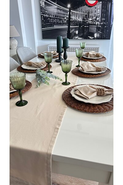 Decamor home Cotton Stain-Resistant Beige Long Runner (Napkin Not Included)